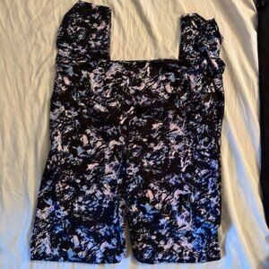 size small womens black blue print  pants leggings athletic wear